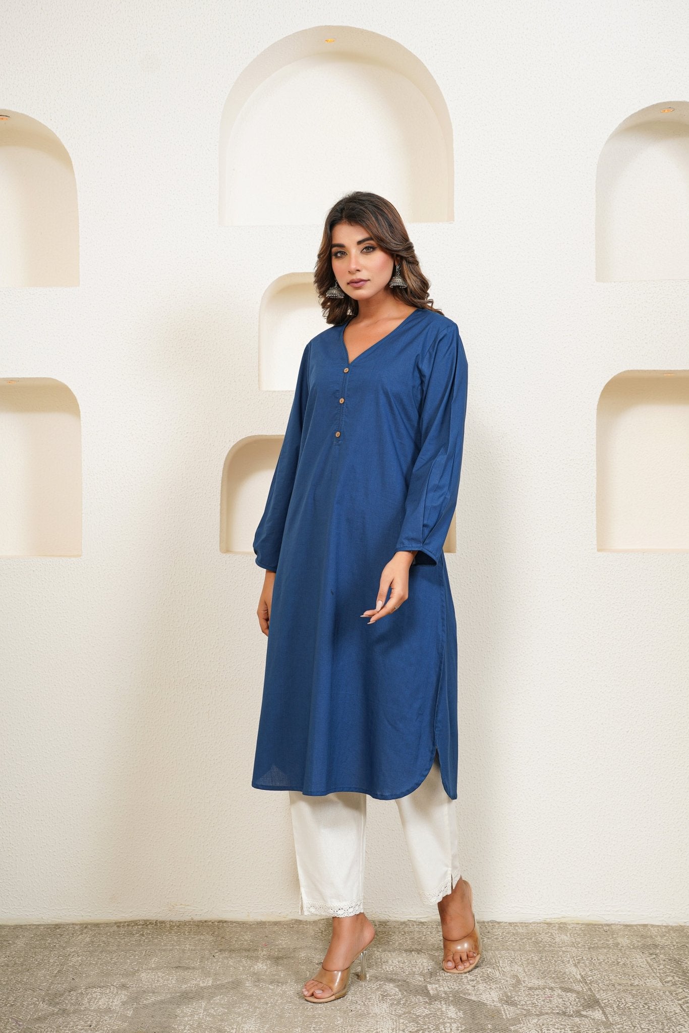 Blue Premium Cotton Long Kurta - Tara - C - Tara