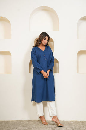 Blue Premium Cotton Long Kurta - Tara - C - Tara