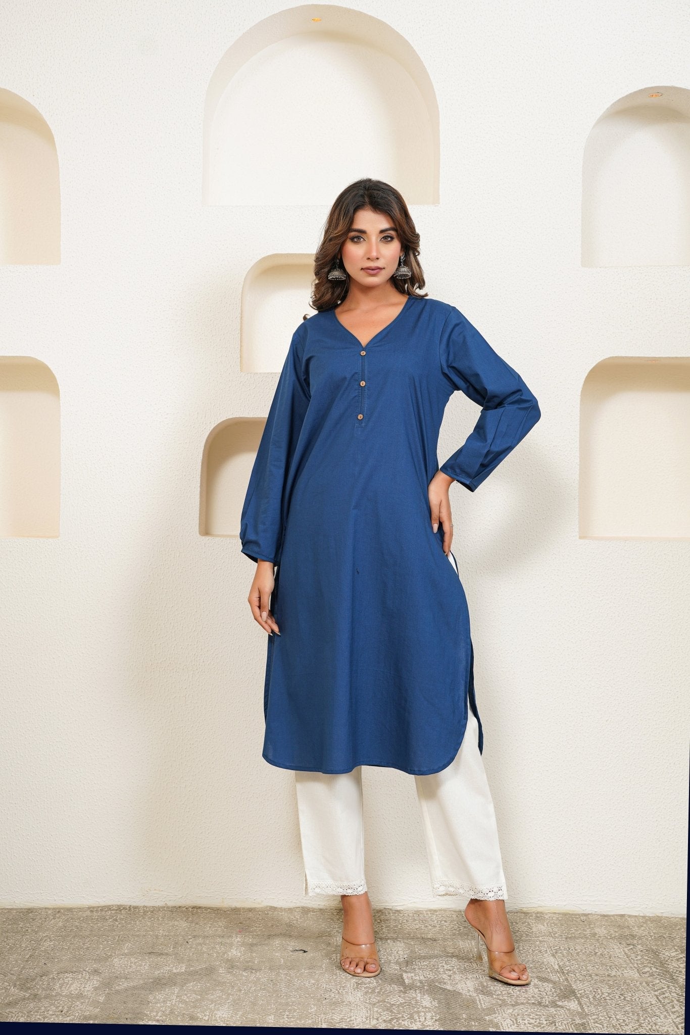 Blue Premium Cotton Long Kurta - Tara - C - Tara