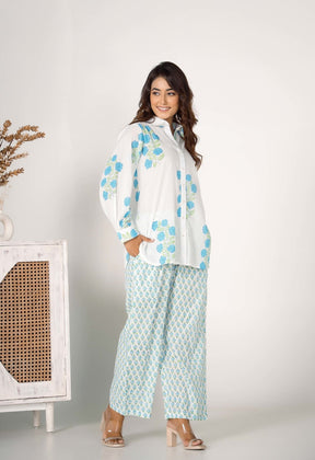 Blue Rose Hand Block Printed Floral Co-ord Set (2pc) - Tara-C-Tara