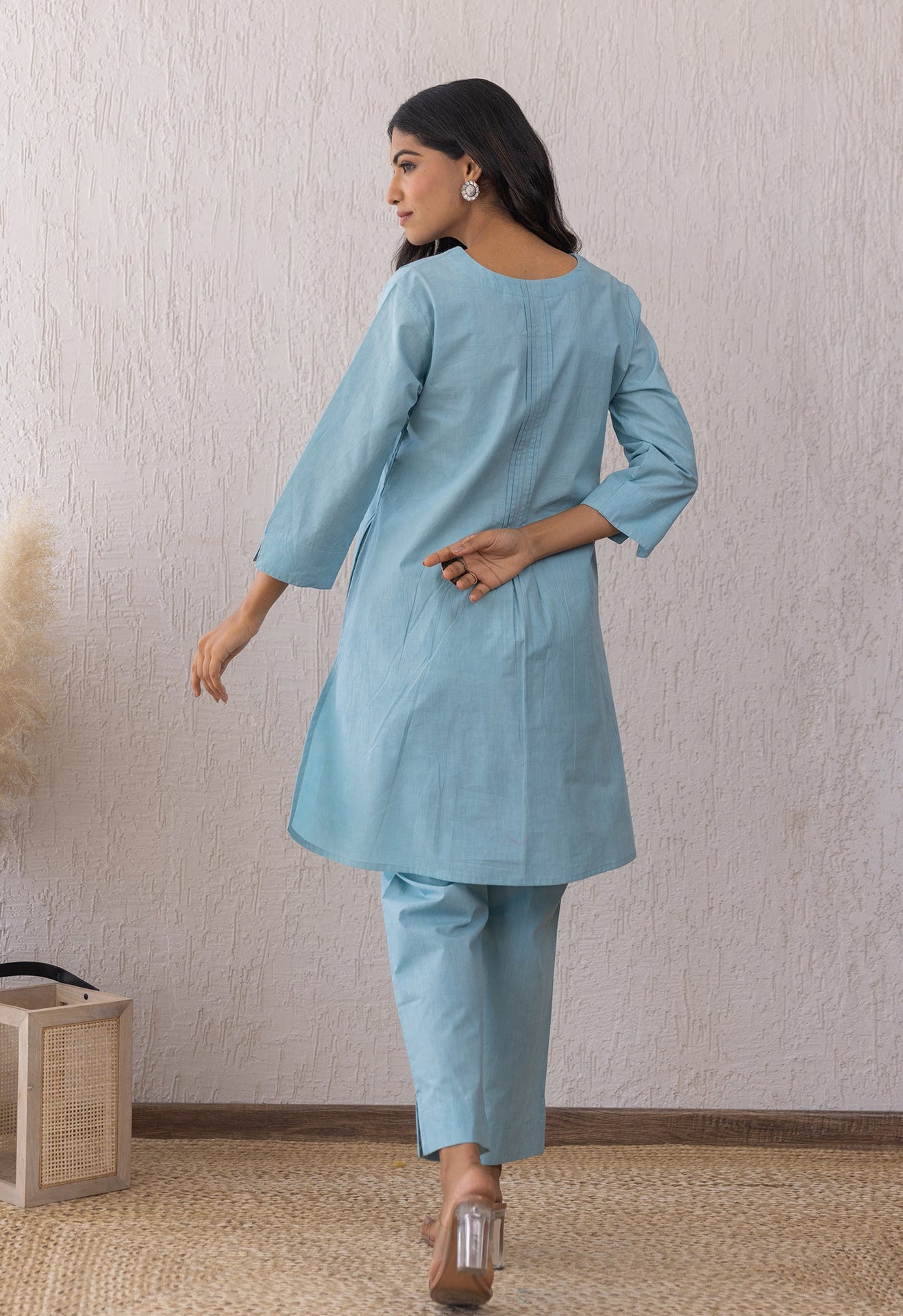 BLUE SOLID PINTUCKS COORD SET - Tara - C - Tara