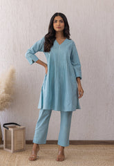 BLUE SOLID PINTUCKS COORD SET - Tara - C - Tara