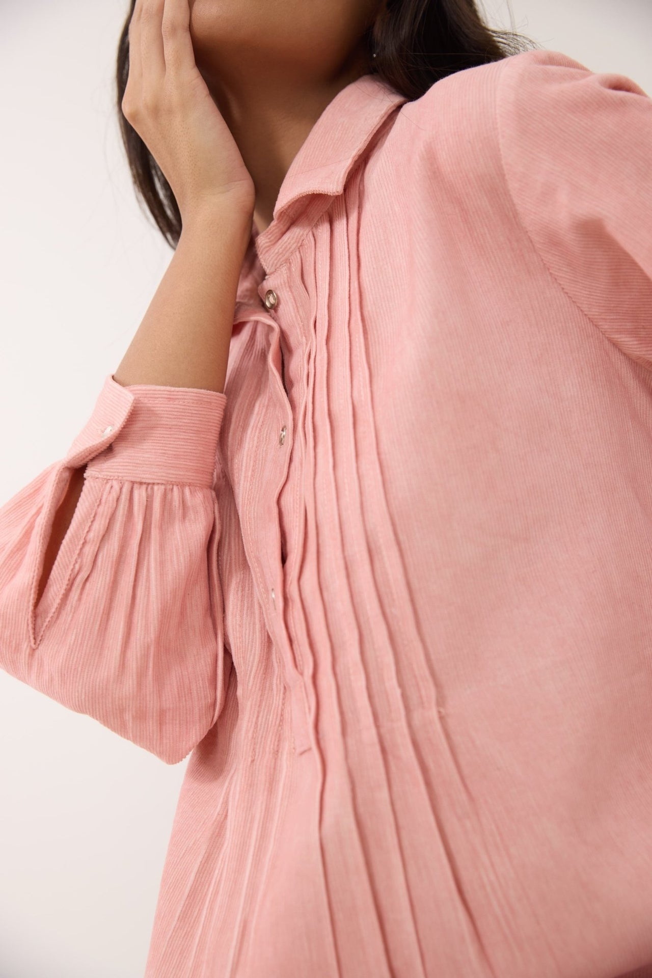 Blush Pink Corduroy Shirt Dress - Tara - C - Tara