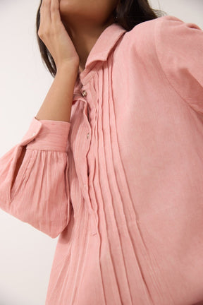 Blush Pink Corduroy Shirt Dress - Tara - C - Tara
