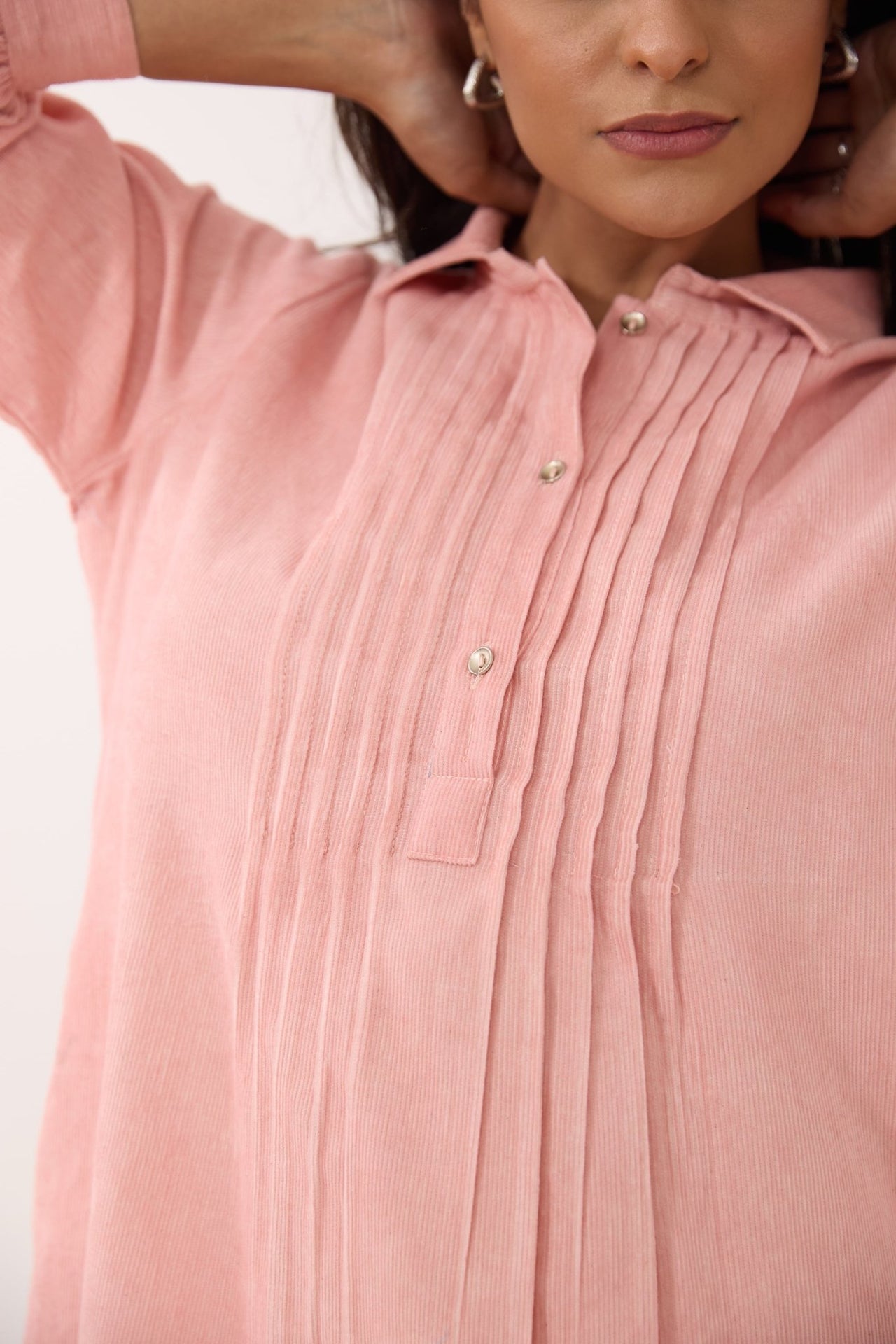 Blush Pink Corduroy Shirt Dress - Tara - C - Tara