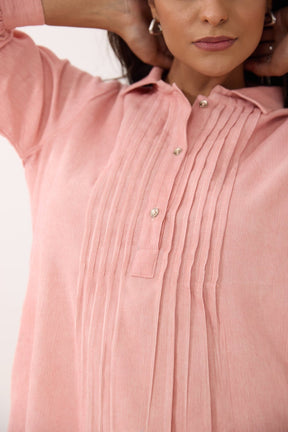Blush Pink Corduroy Shirt Dress - Tara - C - Tara