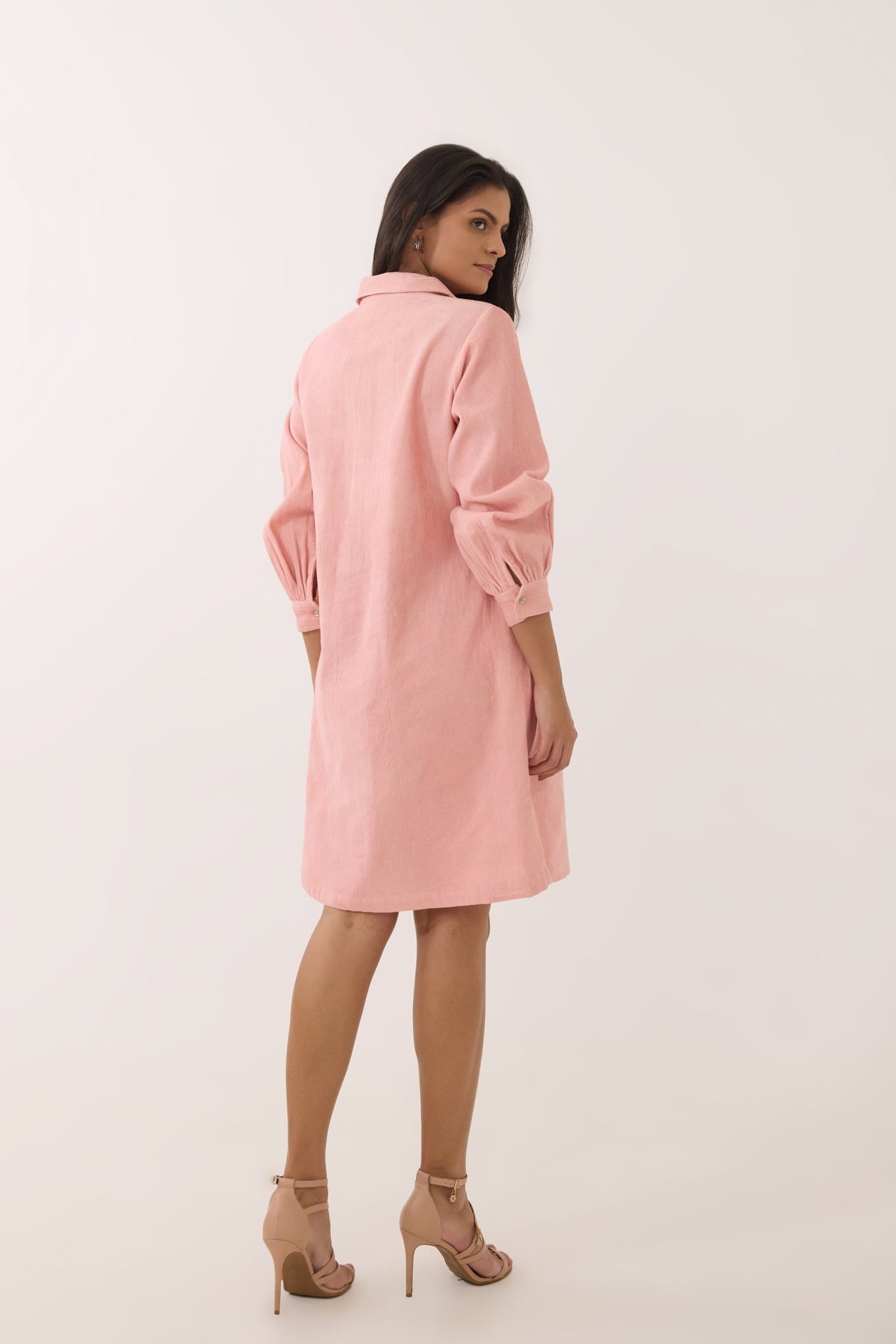 Blush Pink Corduroy Shirt Dress - Tara - C - Tara