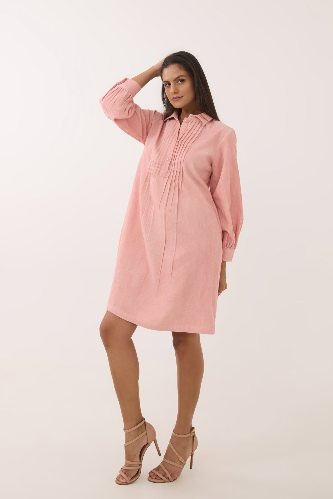 Blush Pink Corduroy Shirt Dress - Tara - C - Tara