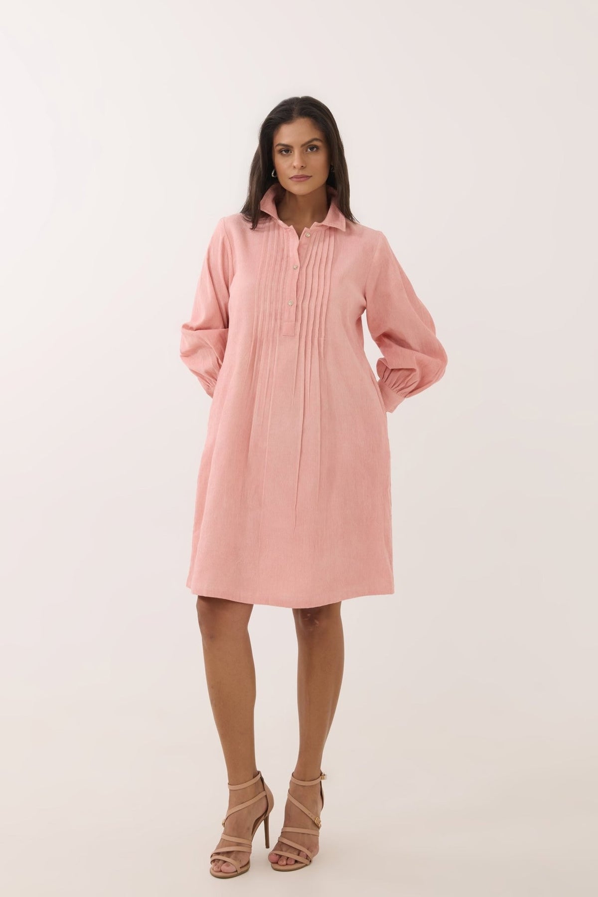 Blush Pink Corduroy Shirt Dress - Tara - C - Tara