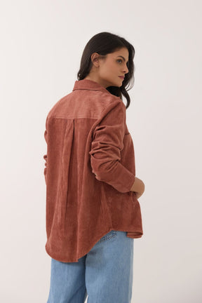 Brown Oversized Corduroy Shirt - Tara - C - Tara