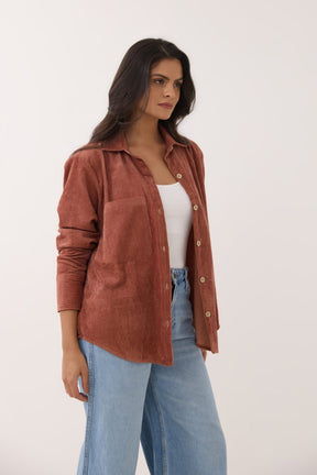 Brown Oversized Corduroy Shirt - Tara - C - Tara