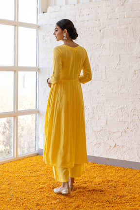 Butter Yellow Embroidered Suit Set - Tara-C-Tara