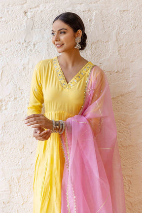 Butter Yellow Embroidered Suit Set - Tara-C-Tara