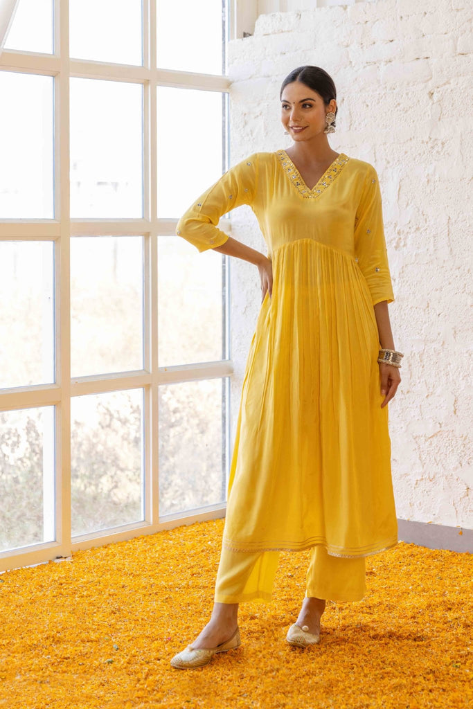 Butter Yellow Embroidered Suit Set - Tara-C-Tara