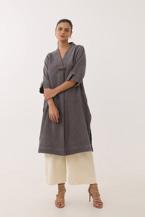 Charcoal Grey Corduroy Wrap Short Dress - Tara - C - Tara