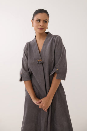 Charcoal Grey Corduroy Wrap Short Dress - Tara - C - Tara