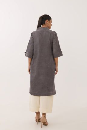 Charcoal Grey Corduroy Wrap Short Dress - Tara - C - Tara