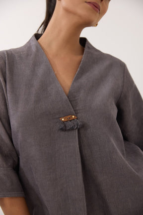 Charcoal Grey Corduroy Wrap Short Dress - Tara - C - Tara