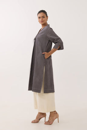 Charcoal Grey Corduroy Wrap Short Dress - Tara - C - Tara