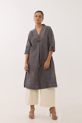 Charcoal Grey Corduroy Wrap Short Dress - Tara - C - Tara