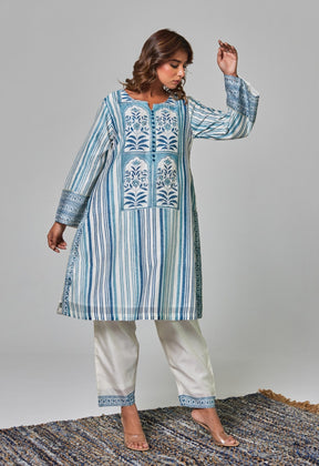 Classic Charm: Off - White Chanderi Set with Blue Hues - Tara - C - Tara