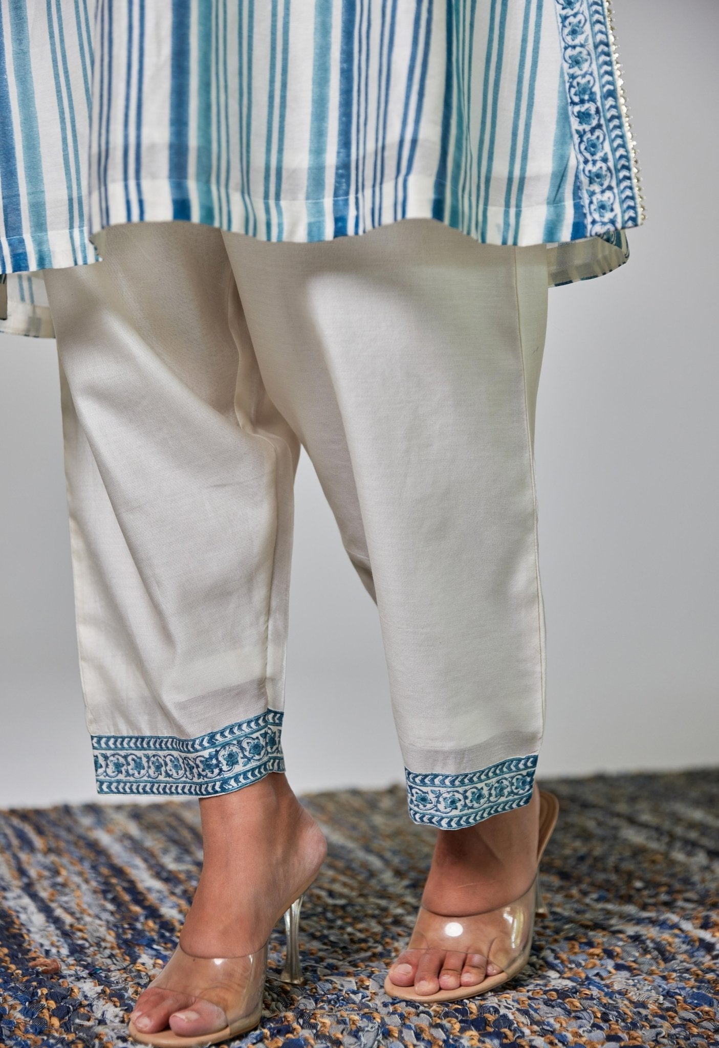 Classic Charm: Off - White Chanderi Set with Blue Hues - Tara - C - Tara