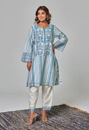 Classic Charm: Off - White Chanderi Set with Blue Hues - Tara - C - Tara