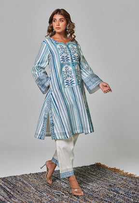 Classic Charm: Off - White Chanderi Set with Blue Hues - Tara - C - Tara