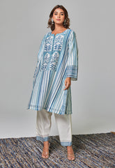 Classic Charm: Off - White Chanderi Set with Blue Hues - Tara - C - Tara