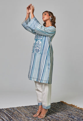 Classic Charm: Off - White Chanderi Set with Blue Hues - Tara - C - Tara