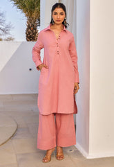 Coral Cotton Slub Solid Coord Set - Tara - C - Tara