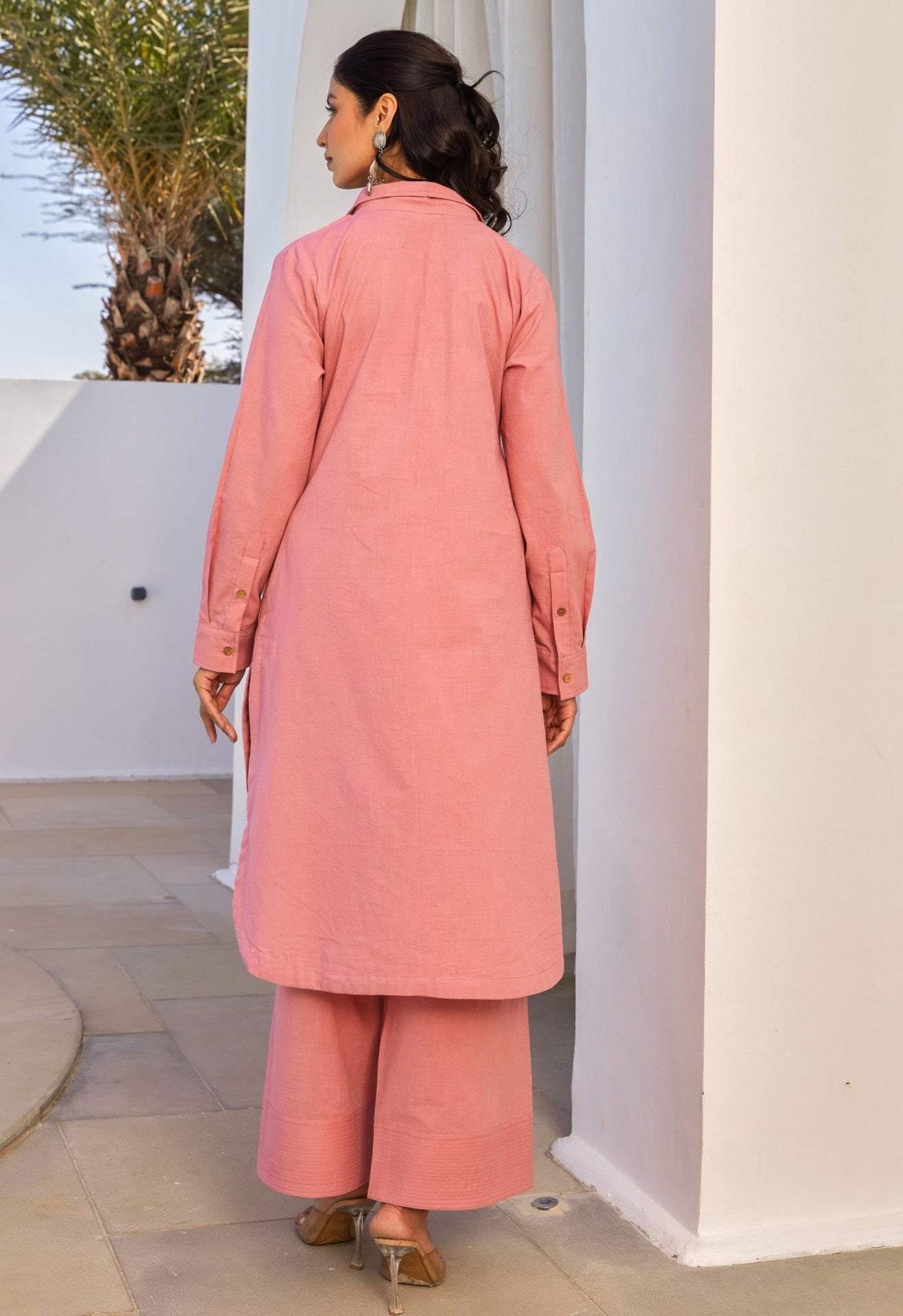 Coral Cotton Slub Solid Coord Set - Tara - C - Tara