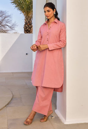 Coral Cotton Slub Solid Coord Set - Tara - C - Tara
