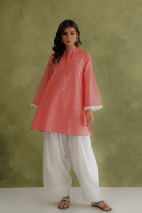 Coral Doriya Sweet Heart Kurta With Farshi Salwar - Tara - C - Tara