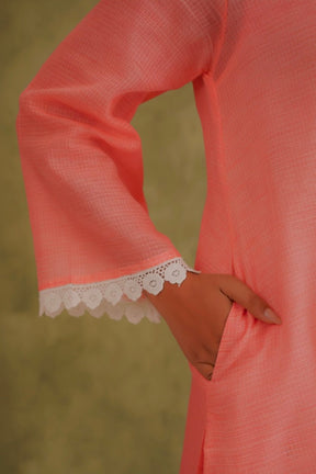 Coral Doriya Sweet Heart Kurta With Farshi Salwar - Tara - C - Tara