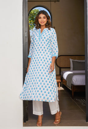 Cotton Blue Floral Buti Printed Coord Set - Tara - C - Tara