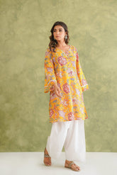 Cotton hand block Printed Kurta with farshi Salwar Coord Set - Tara - C - Tara