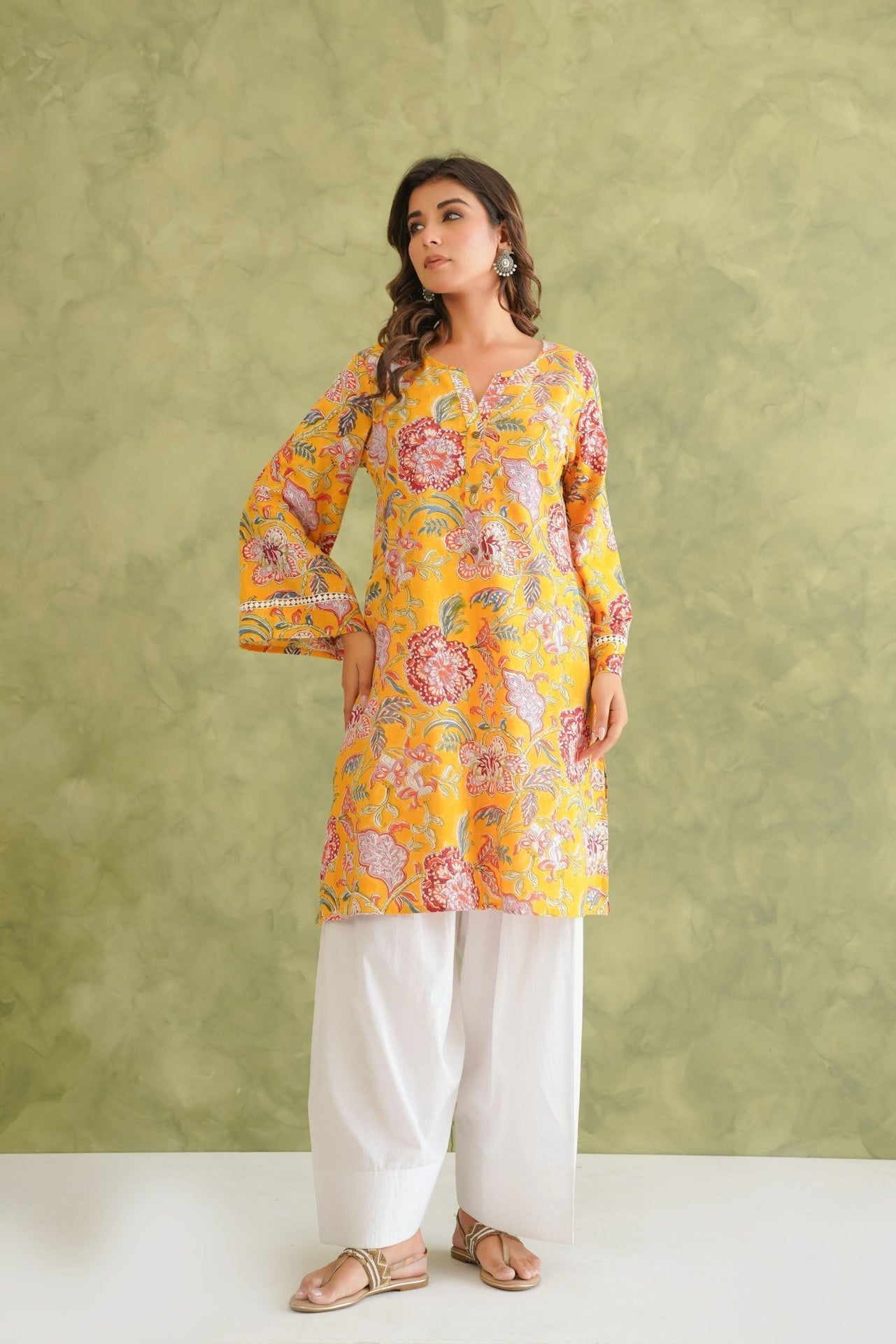 Cotton hand block Printed Kurta with farshi Salwar Coord Set - Tara - C - Tara