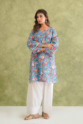 Cotton hand block Printed Kurta with farshi Salwar Coord Set - Tara - C - Tara