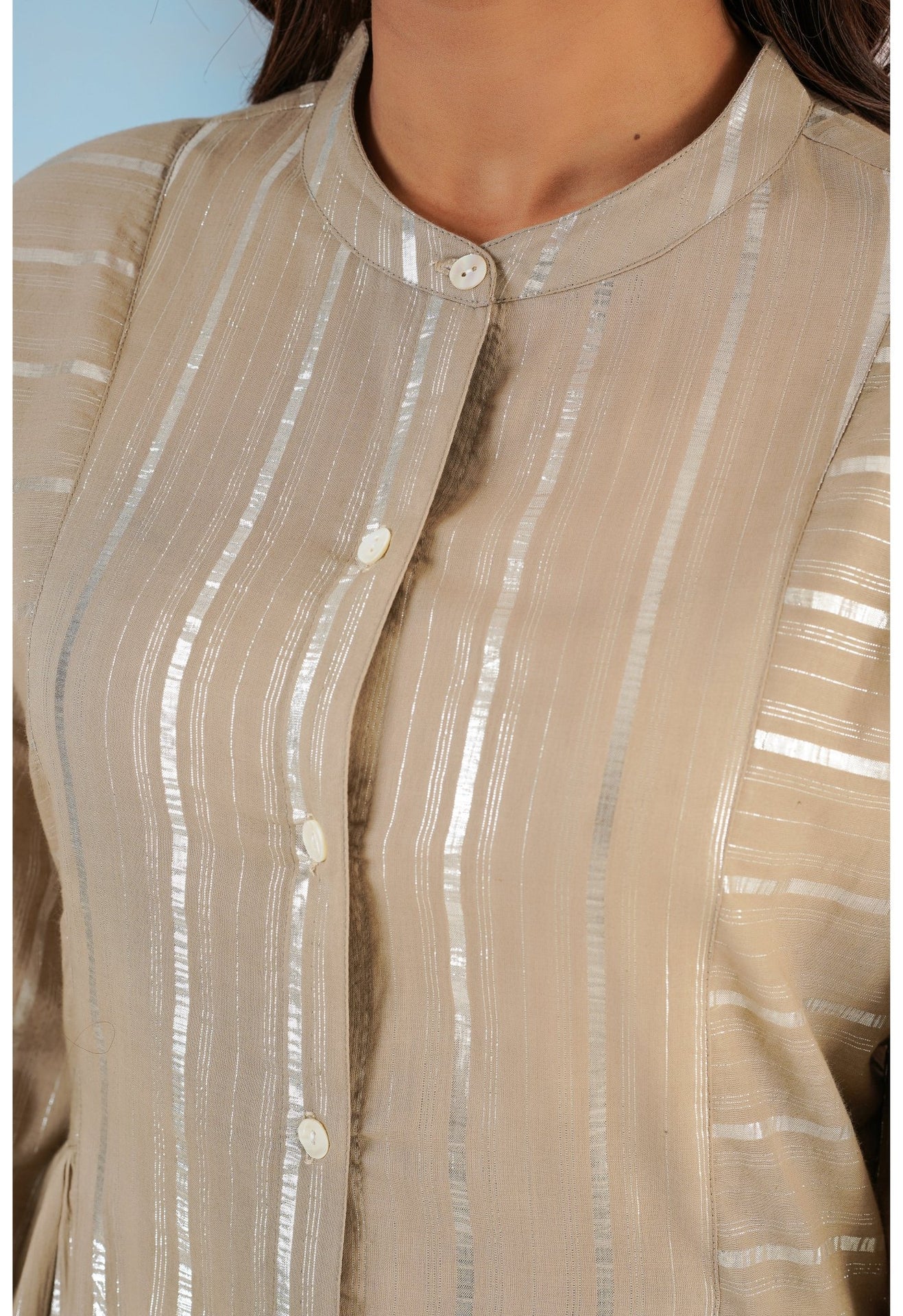 Cotton lurex Beige asymmetric Kurta - Tara - C - Tara