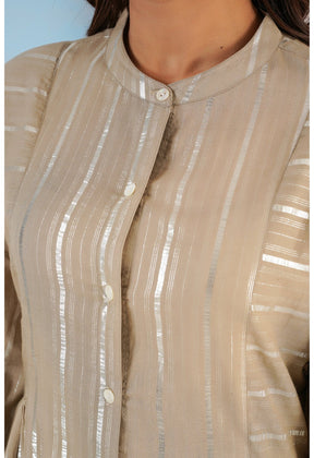 Cotton lurex Beige asymmetric Kurta - Tara - C - Tara