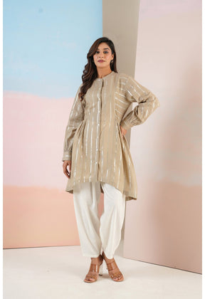 Cotton lurex Beige asymmetric Kurta - Tara - C - Tara