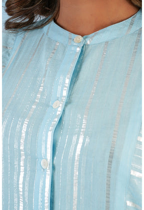 Cotton lurex Blue asymmetric Kurta - Tara - C - Tara