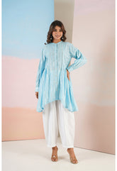 Cotton lurex Blue asymmetric Kurta - Tara - C - Tara