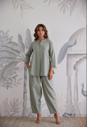 Cotton Slub Solid Gray Coord Set - Tara - C - Tara