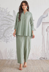 Cotton Slub Solid Moss Green Coord Set - Tara - C - Tara