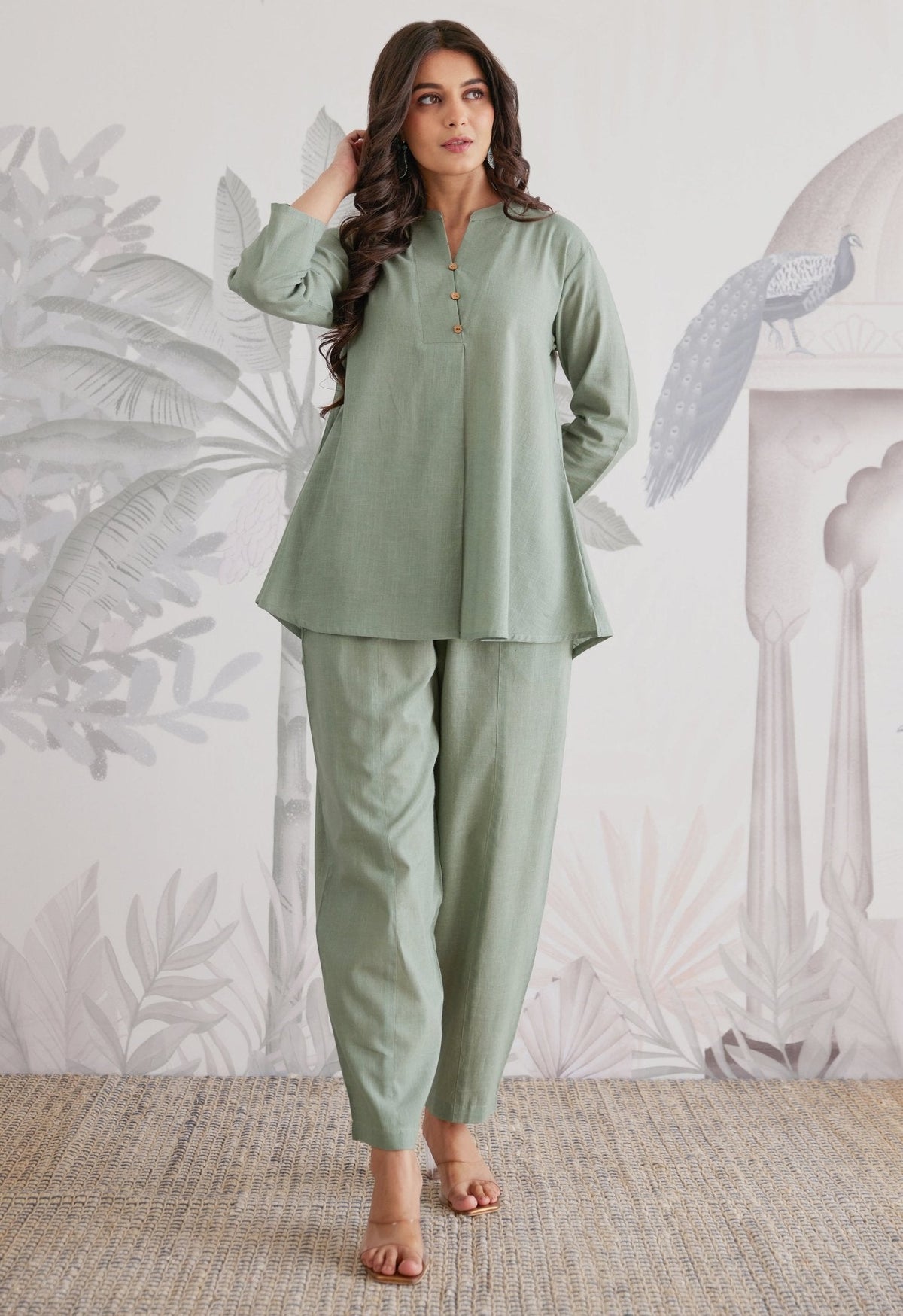 Cotton Slub Solid Moss Green Coord Set - Tara - C - Tara