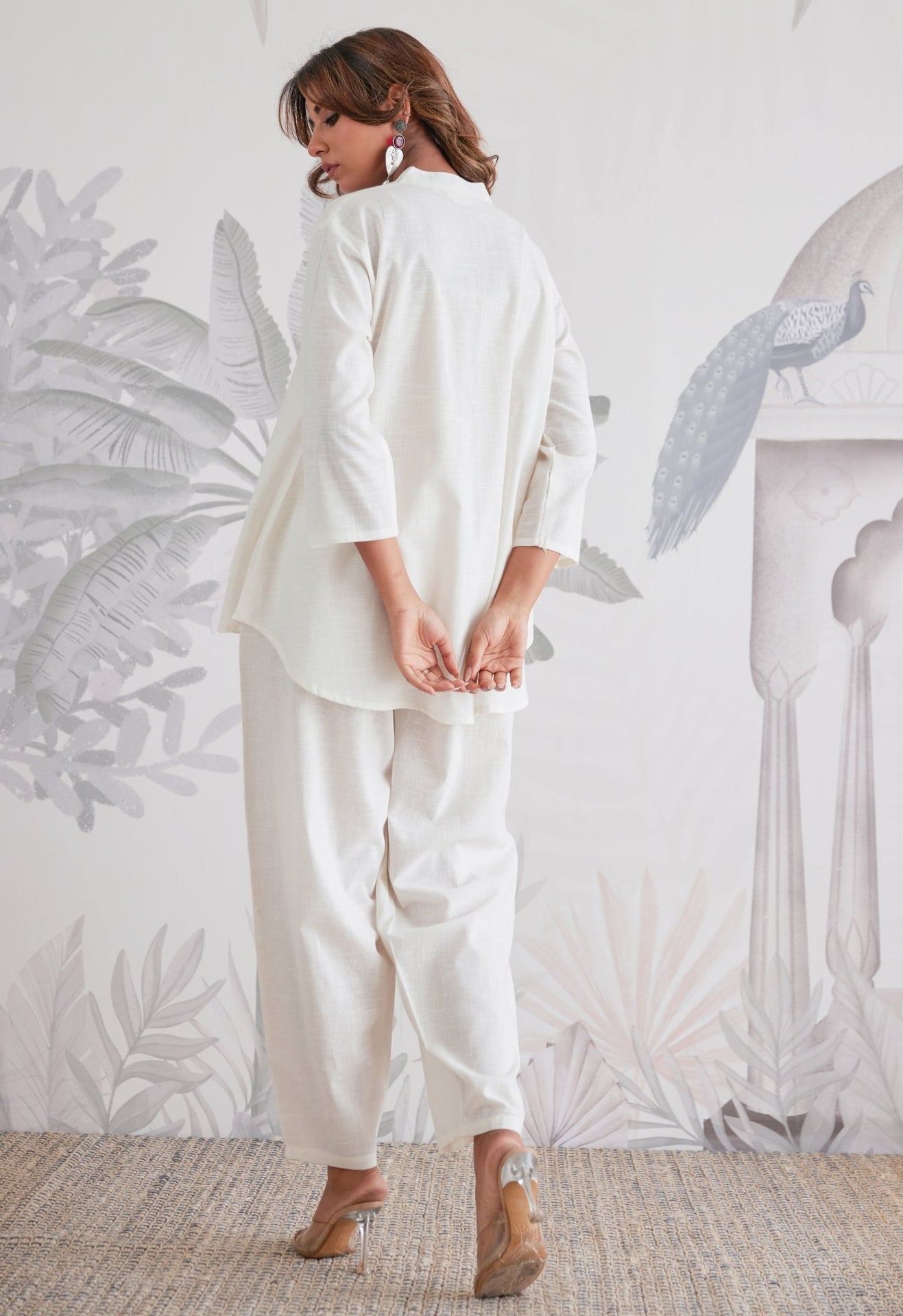 Cotton Slub Solid White Green Coord Set - Tara - C - Tara
