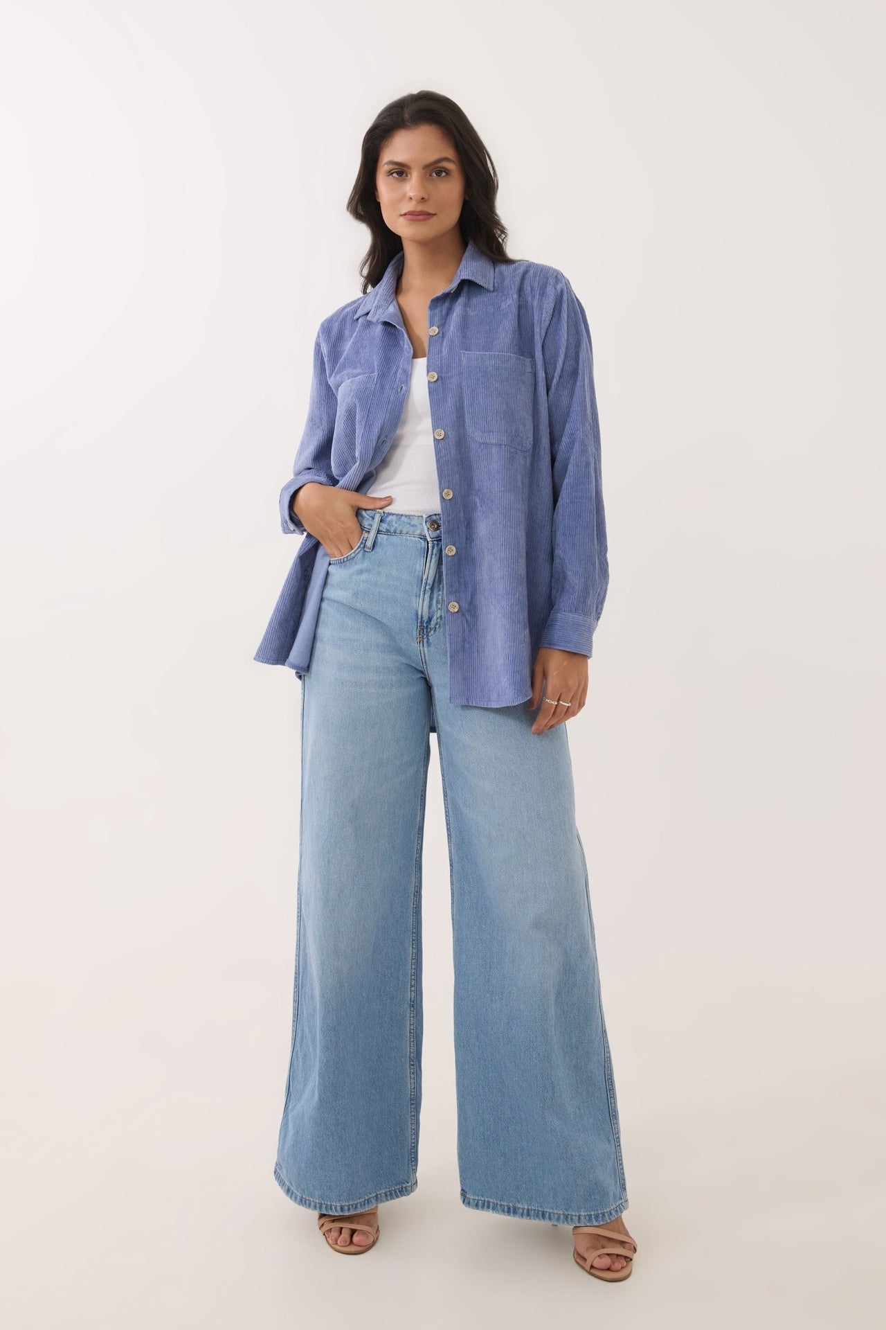 Dusty Blue Oversized Corduroy Shirt - Tara - C - Tara