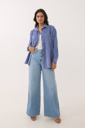 Dusty Blue Oversized Corduroy Shirt - Tara - C - Tara